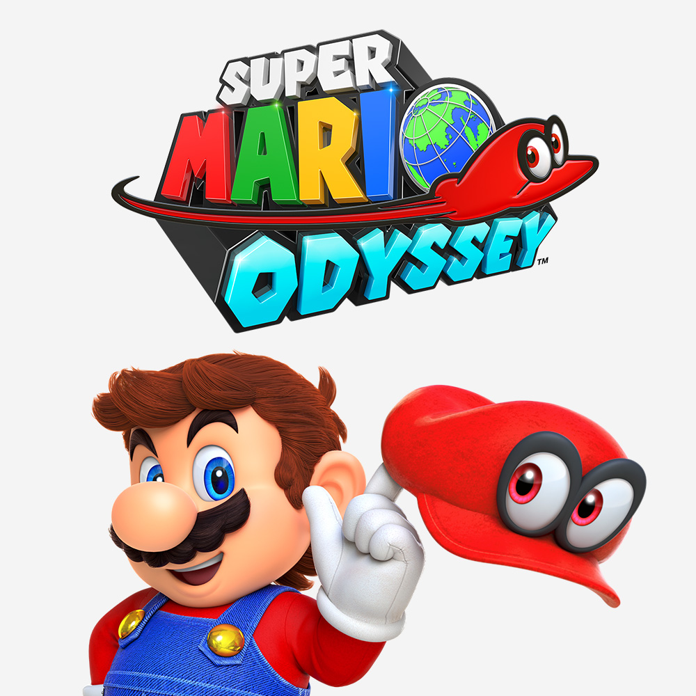 Super Mario står och snurrar på sin mössa. Ovanför honom finns texten Super Mario Odyssey