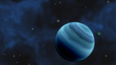 En målad bild av en blå planet